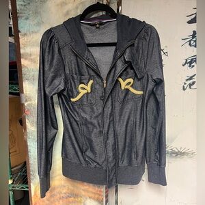 Rocawear Jean colored stretchy zip up hooded Jacket